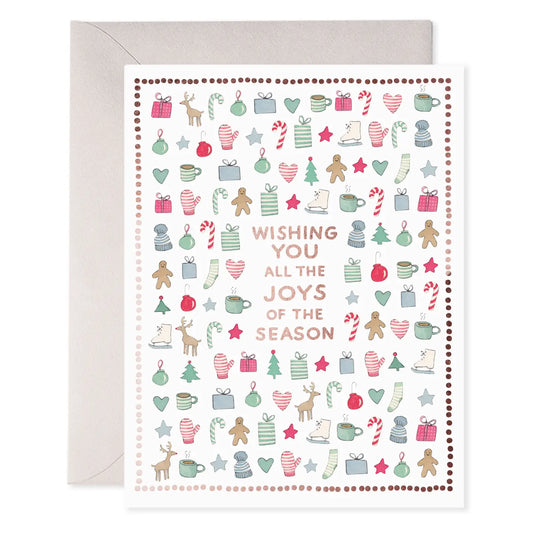 Christmas-themed greeting card with text 'Wishing you all the joys of the season'.