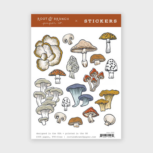 Sticker sheet featuring mushroom and fungi design stickers 