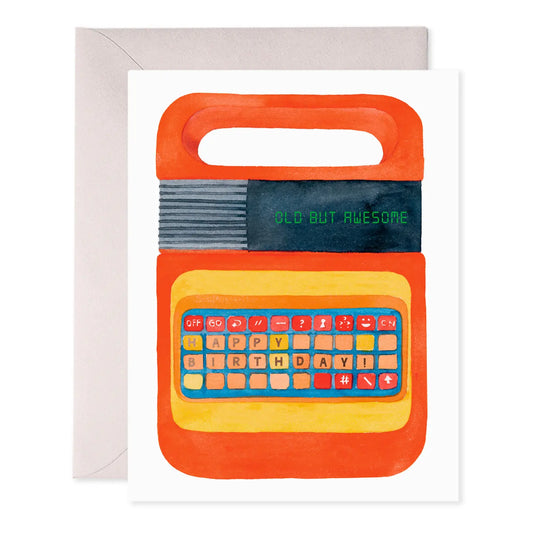Greeting card with a retro toy design on a white background