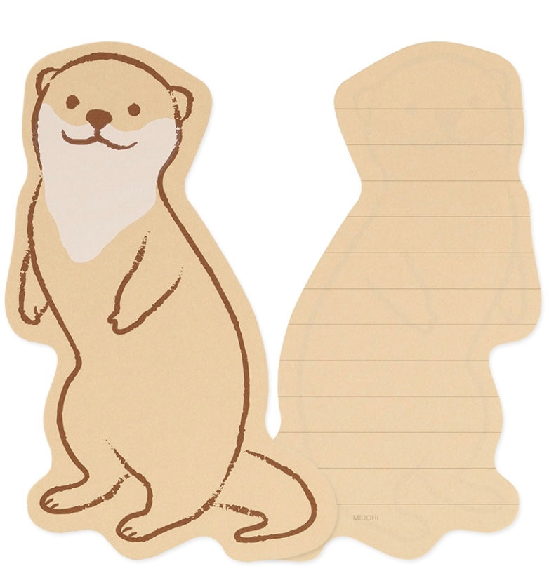 Die-cut letter writing sheets in the shape of an otter 