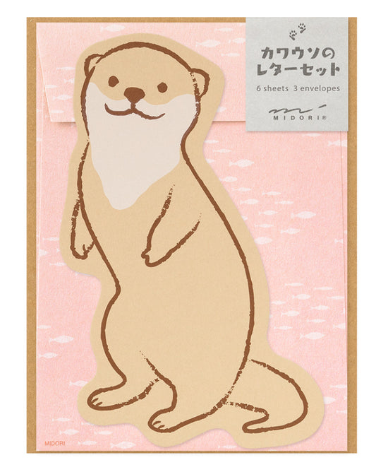 Letter set with an otter design and pink envelopes 