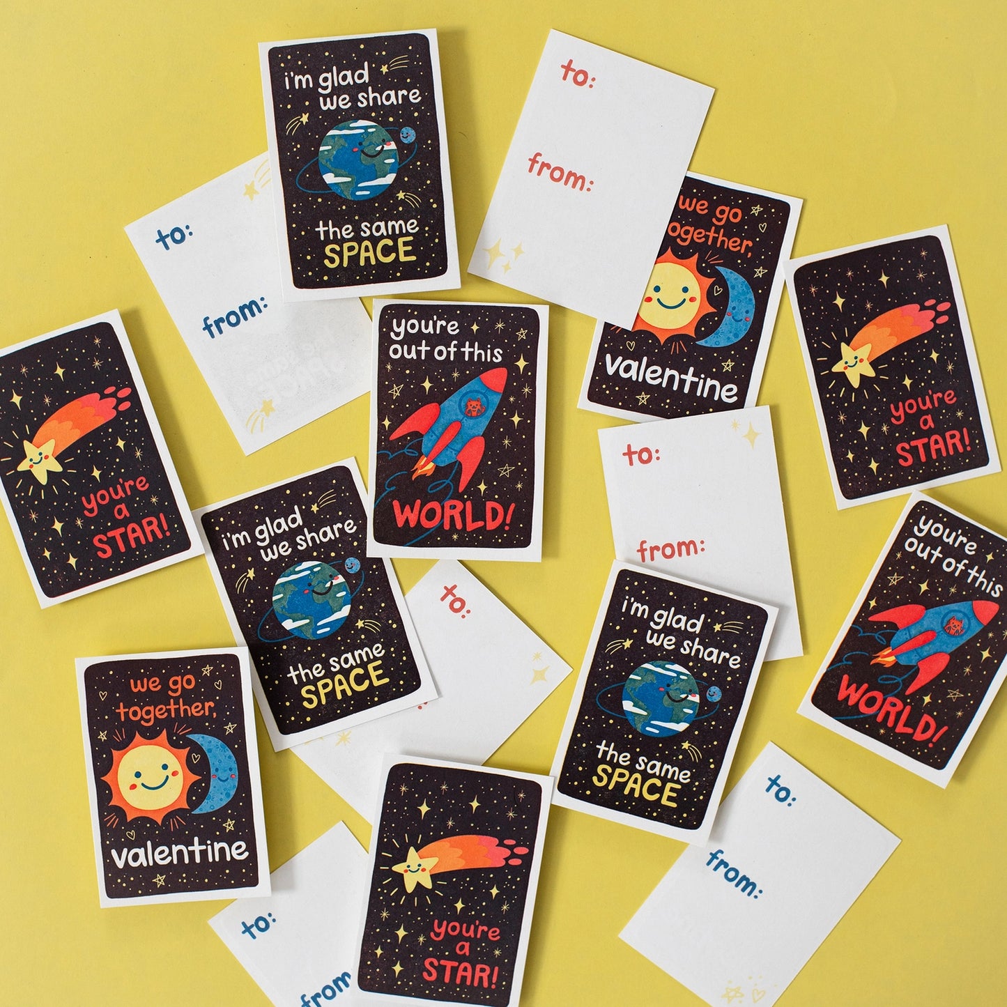 Space-themed flat valentines 