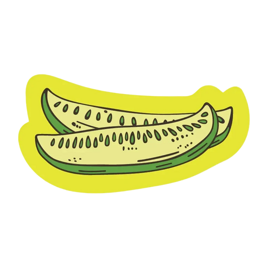 Die-cut sticker of two pickle spears 