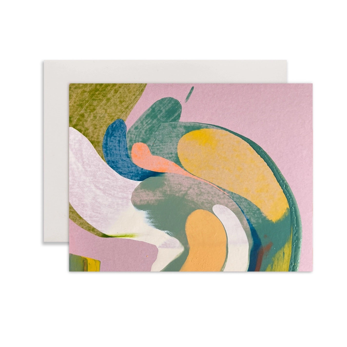 Pink greeting card with abstract painted design 