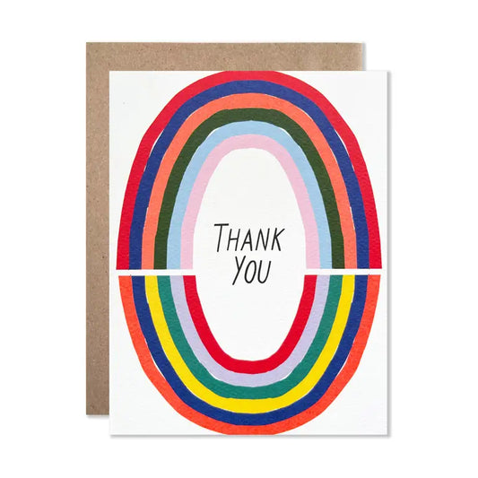 Greeting card with rainbow arch design and 'Thank You' text on a white background