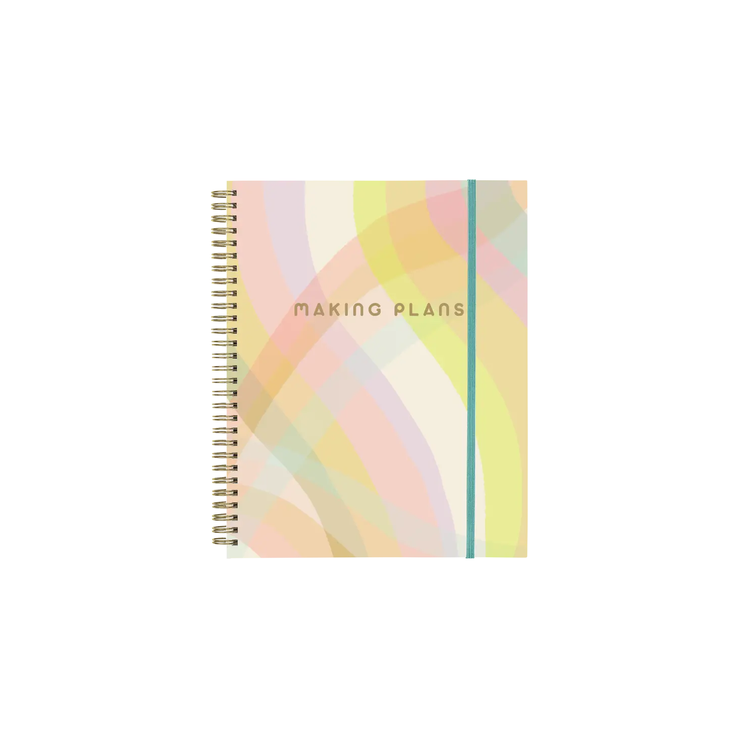 Spiral-bound planner cover featuring purple, pink, yellow, orange, blue wavy lines. Yellow text reads "Making Plans"