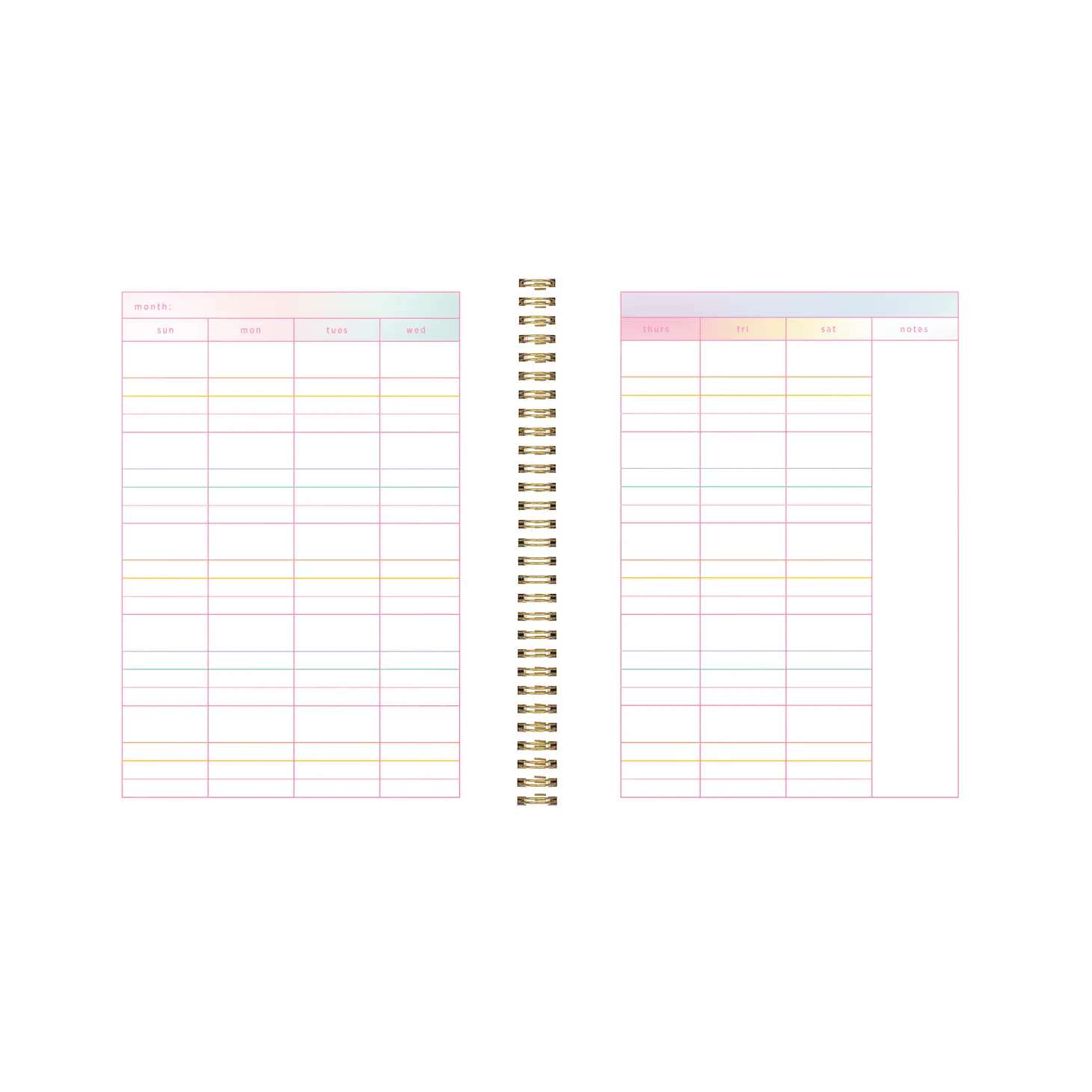Inside monthly view of planner showing monthly calendar
