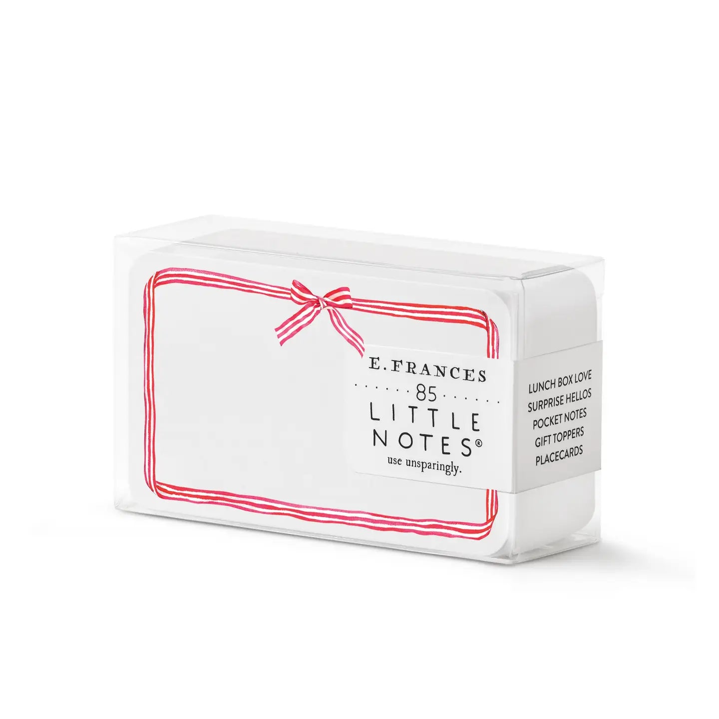 Little notes box filled with white card with a red ribbon border 