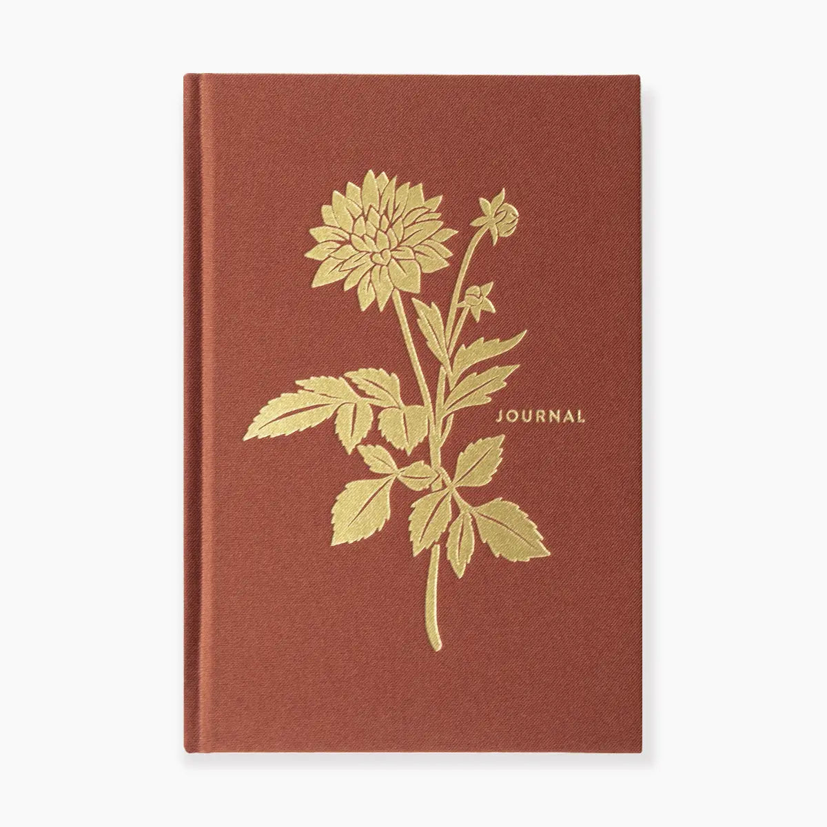 Brown journal with gold foil floral design and 'Journal' text 