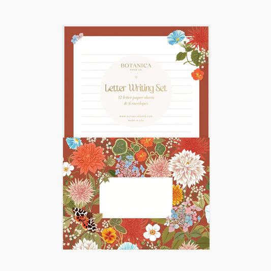 Letter writing set with burgundy floral border  