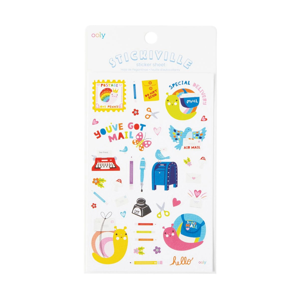 Packaged stickers with colorful designs on a white background