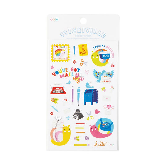 Packaged stickers with colorful designs on a white background