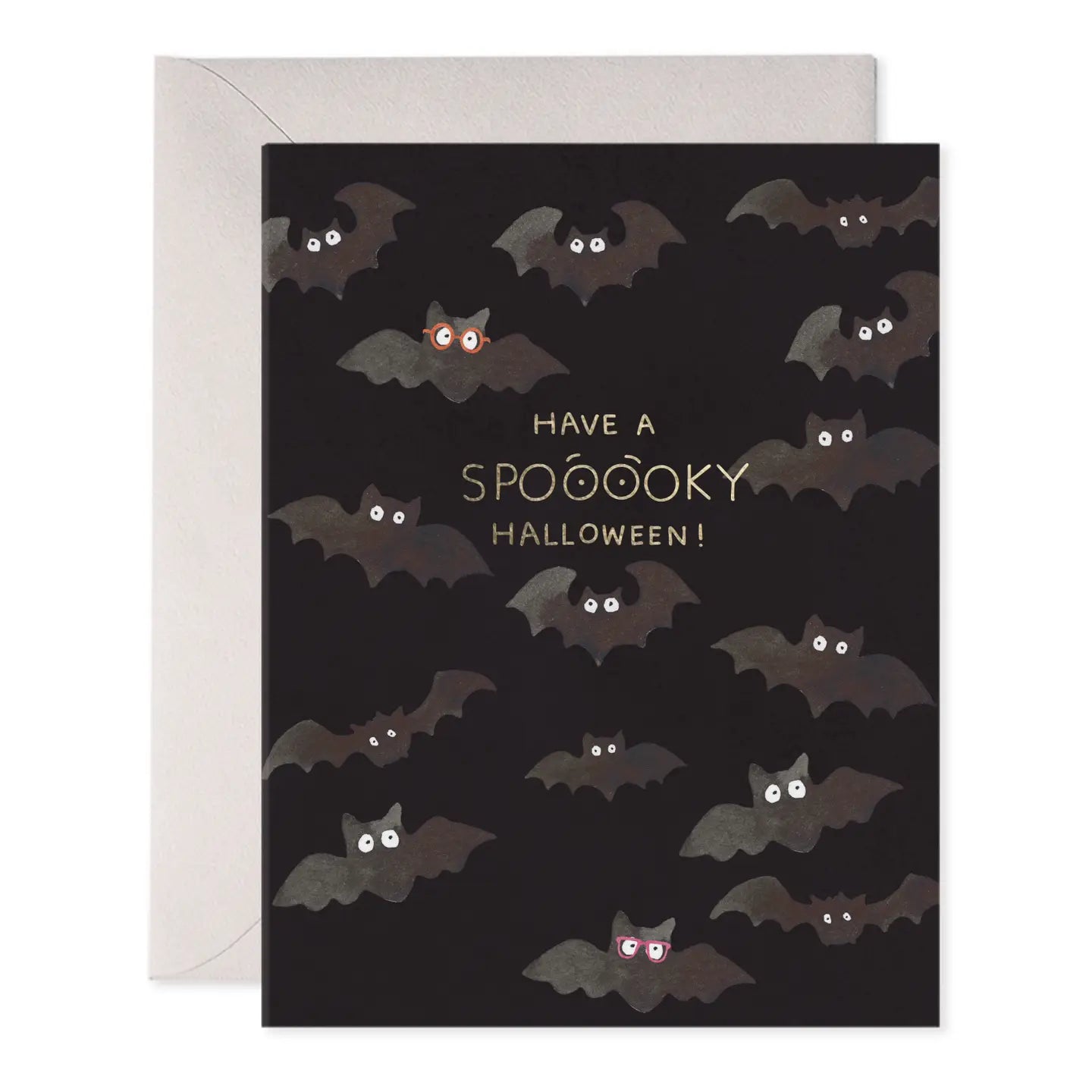 Halloween card with bats and text 'Have a Spooooky Halloween!' on a black background.