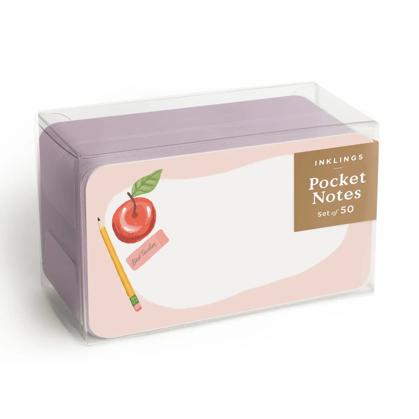 Box of notecards featuring an apple, pencil, and eraser border design 
