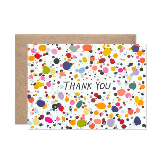Colorful polka dot card with 'Thank You' text on a white background