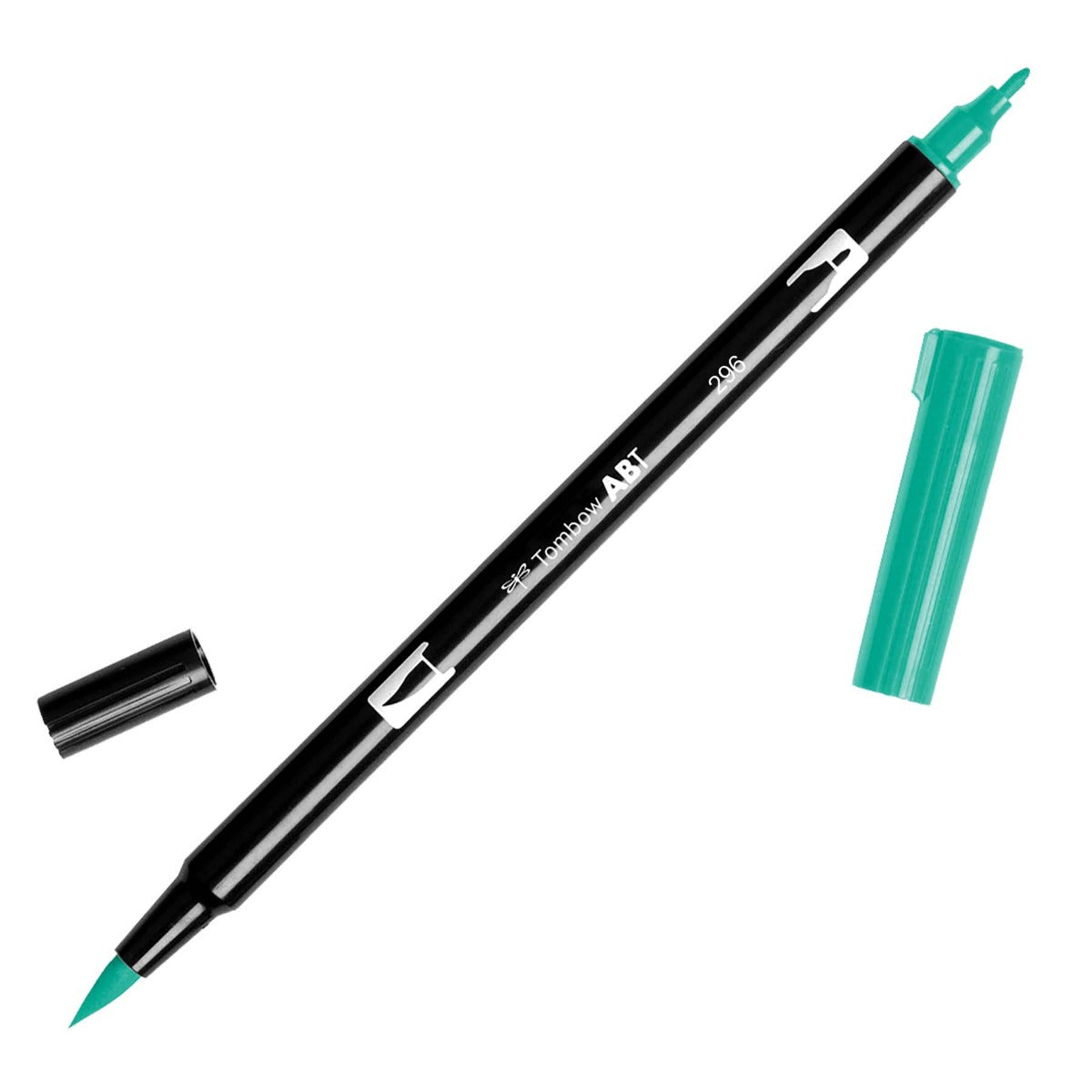 Black pen barrel with dual green tips and a green and black cap. 