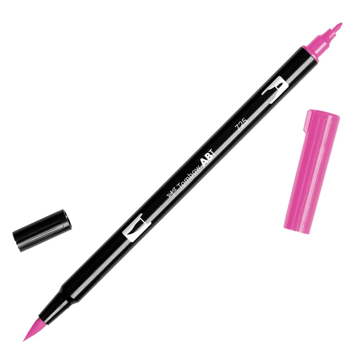 Black pen barrel with dual pink tips and a pink and black cap. 