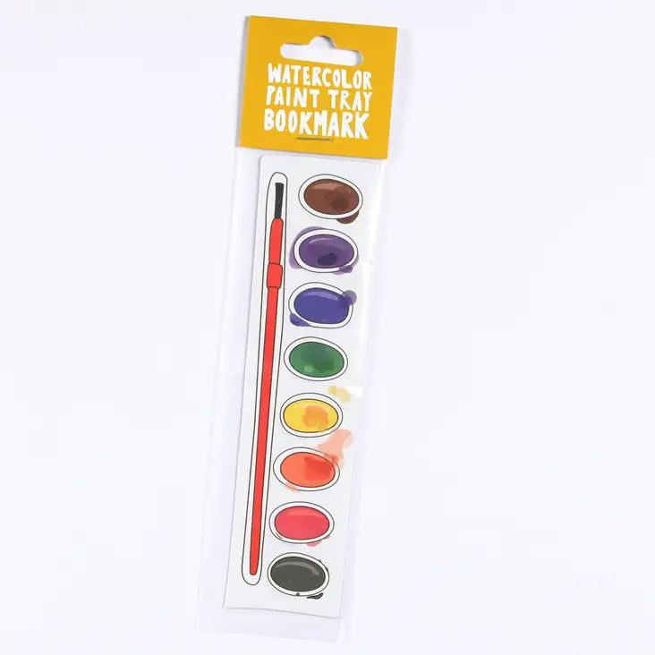 Watercolor paint tray bookmark on a white background