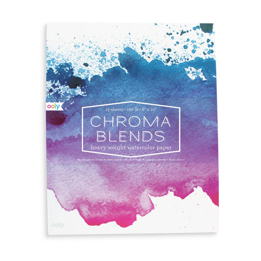 Front cover of watercolor paper pad with abstract blue, purple, and pink design 