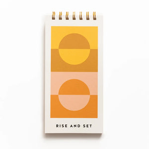 White cover with abstract yellow, brown, orange, and pink circles and lines. Black text reads "rise and set"