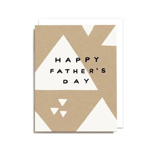 White and brown kraft card. Black text reads "happy father's day." White and brown kraft triangle pattern. 