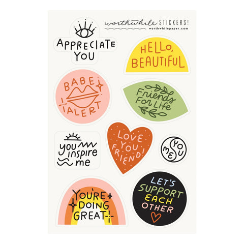 Nine multicolor stickers to celebrate friendship