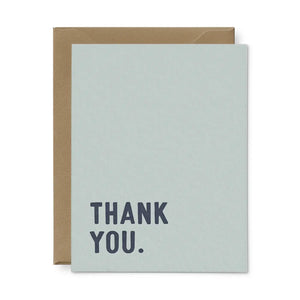 Blue card with navy text reading "thank you"