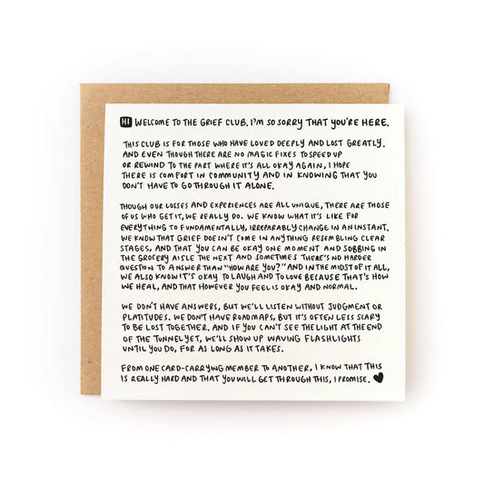 White card with black text