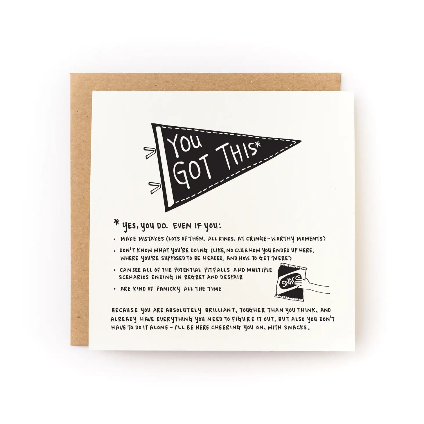 White card with black pennant. White text on pennant reads "you got this"